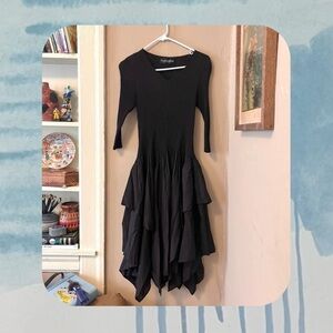 🏷️ 🆕 🎉 black ribbed quarter sleeve v-neck layered grunge witchy dress